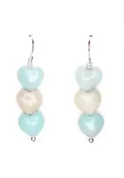 Amazonite Blue 11mm Heart Natural Gemstone .925 Sterling Silver Earrings 1.50"