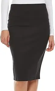 [BGDK] Women’s Nylon Midi Ponti Stretch Pencil Skirt - Elastic Waist Office Skirt Knee & Below Knee Lengths