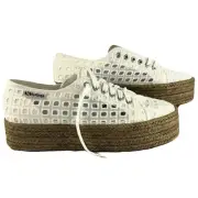 SUPERGA 2790 Square Cotton Square Rope 4cm Platform Sneakers White Size Au9.5