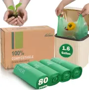 Compostable Bin Liners 6L Extra Thick Biodegradable Waste Bags 80 Count Certifie