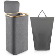 Laundry Hamper with Lid - Grey 100L Large Laundry Basket with Removable Bag &...