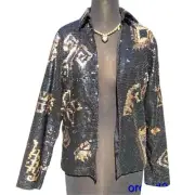 CHICO'S Chicos 0 Sequin Encrusted Lined Jacket Top XS/S Black and Gold $198 NWT