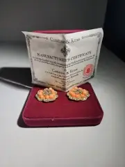 Vtg Camrose & Kross JBK Faux Coral Crystal Flower Clip-On Earrings