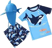 [RUOGU] Baby Toddler Boys Two Pieces Swimsuit Set Shark Bathing Suit Rash Guards Swimwear with Hat UPF 50+