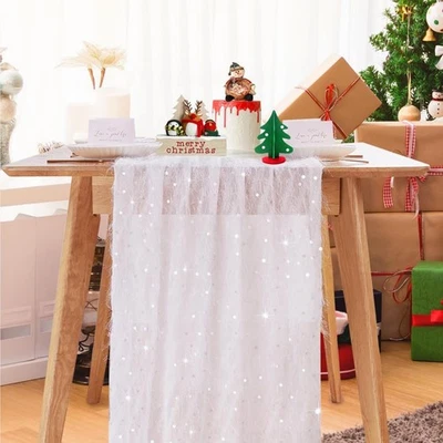 10 FT White Sheer Gauze Chiffon Cheesecloth Table Runner for Wedding Decoration