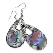 Abalone Shell Mexican Earrings Teardrop Design Artisan Made Bohemian Dangles