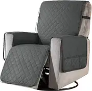 Recliner Chair Covers Fitted Recliner Sofa Slipcovers Reversible Washable Recliner Chair Protector with Elastic Adjustable Strap for Home, Grey/White