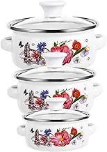 GOOHOCHY 3pcs Enamel Pans for Cooking Enamel Cooking Pot Stockpot Simmer Pot Braiser Pan with Lid Enamelware Saucepan Stew Pot Pasta Sauce Pot with Handle Instant Noodle Pot Flat