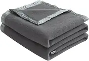 100% Pure Wool Blanket,500GSM Heavyweight Blanket,Single Wool Blanket Twin Size,Wool Blanket Camping,Twin Wool Blankets for The Bed, Wool Outdoor Blanket (Dark Grey,150x200cm)