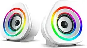 Home Speaker Set Desktop PC Computer Speakers 3.5mm Wired Laptop Speakers USB Powered Sound Box with Atmospheric Lights White Light