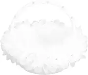 Wedding Flower Girl Basket,Elegant Western Wedding Flower Baskets Artificial Ostrich Feathers Lace Petal White Basket With Handle,for Wedding Party Photography Props
