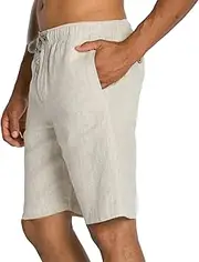 [JEShifangjiusu] Men's Comfortable 5 Casual Cotton and Linen Shorts Button Decorative Shorts Solid Color Thin Breathable Shorts