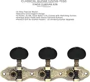 DJ405AB-A2B TENOR Classical Guitar Tuners Tuning Key Pegs/Machine Heads for Classical or Flamenco Guitar with Antique Brass Finish and Ebony Colored Buttons.