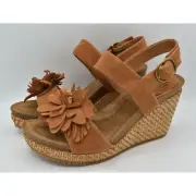 Sofft Womens Size 7.5 Cali Ginger Tan Suede Wedge Open Toe Floral Shoes Sandals