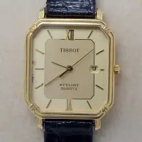 在飛比找Yahoo!奇摩拍賣優惠-《寶萊精品》Tissot 天梭表金黃多角長型石英男子錶