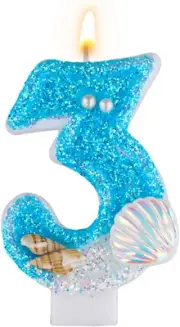 Blue Number Candle Shell, Blue Birthday Candle Sequin Shell Conch Candle Blue Me