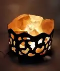 Himalayan real Salt Rock Lamp Natural Night Light in Forest Design Metal Basket.