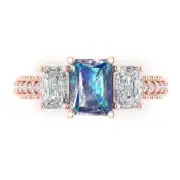 3.61 ct Emerald Cut Moissanite Gemstone Three-Stone Ring with Accents Rose Gold