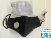 FACE MASK WASHABLE REUSABLE INCLUDES TWO PM2.5 FILTERS - UNISEX BLACK