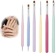 Nail Art Brushes Set,6pcs Nail Art Design Pen Painting Tools with Extension Gel Brush, Polish Brush, Builder Brush,Liner Brush, Carved Brush, and Dotting Pen for Home DIY Salon Use