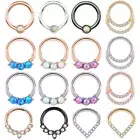Septum Rings Hinged Clicker Segment Nose Hoop CZ Cartilage Tragus Earrings 16G