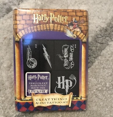 Harry Potter Great Things Mini Tattoo Set 4 Stamps & Temporary Ink Set NIB