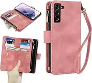 [GoshukunTech] for Samsung Galaxy S23 FE Wallet Case with 9 Card Holders,for Galaxy S23 FE 5G Case Zipper Coin Pocket PU Leather Flip Cover Kickstand Protective Phone Purse with Wrist Strap-Pink
