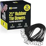 Pack of 50 Tarp Straps for Flatbed Trailers, 21" Long Natural Rubber Bungee Cord Tie-Downs Ideal for Securing Tarps, Canvases, Cargo in Cold Climates | Tie-Downs w/Metal S-Hooks