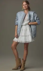 Anthropologie Avec Les Filles Jacket Women Blue Floral Stripe Quilted Large NWT