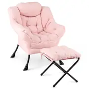 Giantex Upholstered Accent Chair Large Lazy Chair w/Ottoman & Storage Pocket Pink
