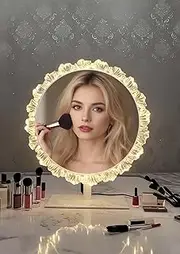 Crystal LED Vanity Mirror 3-Color Adjustable Brightness, Elegant HD Round Mirror with Lighting Dressing Table for Girls Women (White S-30cm)
