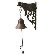 Rustic Cast Iron Wall Bell Outdoor with Embossed Cow Accent - Vintage Wall De...
