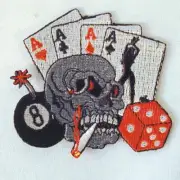 GAMBLING SKULL HEAD EMBROIDERED PATCH P194 iron on sew biker JACKET patches NEW