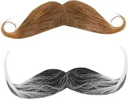 Cabilock 2Pcs Fake Beard for Men Cosplay Mustache Prop for Halloween Party Realistic Design with Exquisite Details Styles for Costume Accessories