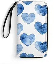 [BFGWK] Large Wallet Novelty Hand Drawn Blue Heart Printing Long Wallet With Zipper Leather Wallet Suitable For Both Men And Women, style, 19.7x10.5cm, Style, 19.7x10.5cm, 现代