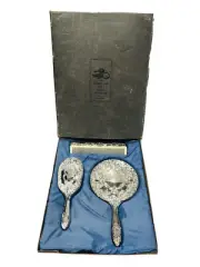 Vintage Silver Plated 3 Piece Brush Mirror Comb Child’s Dresser Set