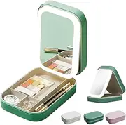 Travel Makeup Bag with LED Mirror, Complementarylight Cosmetic Case, Portable Lighted Beauty Mirror, 3 Color Lighting, Dimmable Touch Screen, Tabletop LED Folding Cosmetic Vanity Mirror(Green)