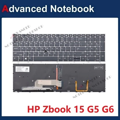 US Backlit Keyboard with Pointer for HP ZBOOK 15 G5 G6 17 G5 G6 Grey Frame
