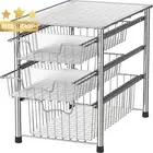 Stackable Drawer Organizer, 3 Tier, Pull Out, Under Sink/Cabinet, Chrome
