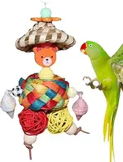 Bird Toys for Parrots,Parrot Foraging Toys with Straw Hat Man Shape - Interactive Colorful Nesting Ball, Parakeet Cage Accessories for Kids, Family, Friends, Home