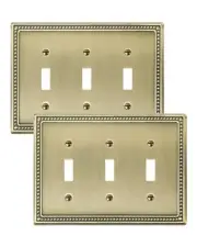 2-Pack Triple Toggle Light Switch Cover Plate, Triple Toggle 2PK Antique Brass