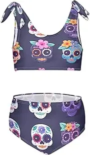 [Caihoyu] Girls Swimsuit 2 Piece Swimsuit Cute Tankini Bikini Set with Adjustable Strap, Multicoloured14, 9-10 Years