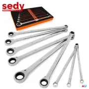 9Pcs Extra Long Double Ring Cr-V Ratchet Spanner Set 72 Tooth 8-22MM Metric Tool