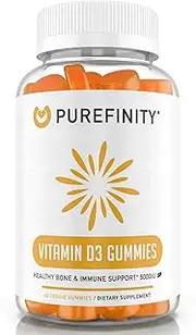 Purefinity Vitamin D3 Gummies Ultra Strength 125mcg 5000 IU - Bone Health, Immune Health, Joint Muscle Support - Dietary Supplement, Pectin Gummy - for Adults Teens & Kids - Delicious Mango Flavor