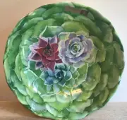 NICOLE MILLER CACTUS BLOOMS Large SERVING/SALAD BOWL MELAMINE Green Purple
