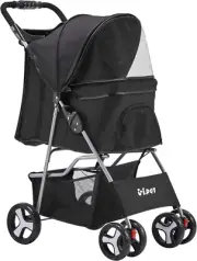 Pet Stroller, Double Cat Dog Carrier Backpack Travel Strollers Pram Seat Trolley