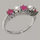 18k White Gold Natural Ruby & Pearl Womens Eternity Ring - Sizes 4 to 12