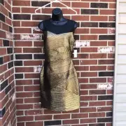 Calvin Klein Black metallic gold size 4 dress criss-cross design sheer top