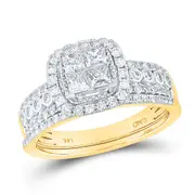 14k Yellow Gold Princess Diamond Halo Bridal Wedding Ring Set 1 Cttw