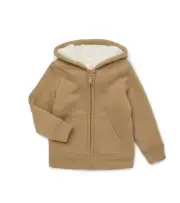 Wonder Nation Boy's Tan Kid Tough Zip Hoodie W/Faux Shearling Lining Size XL